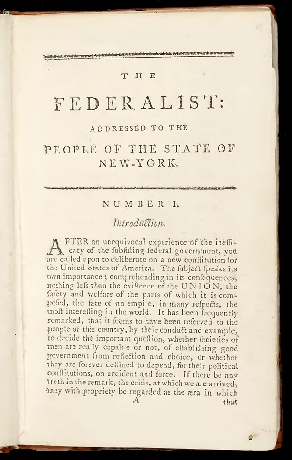 Federalist No. 1 as first printed in the Independent Journal, New York, October 27, 1787. Addressed to the People of the State of New-York.